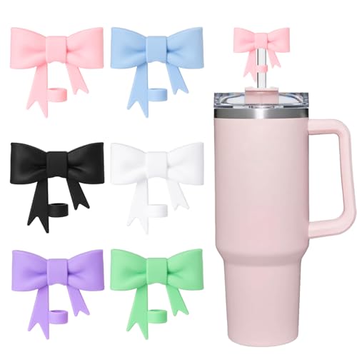 Mdscve 6 Pcs Bow for Stanley Straw Topper, Cute Straw Toppers Silicone Cup Covers Reusable Cup Cap Covers Cap 0.4 In/10mm for Stanley 30&40 Oz Tumbler Accessories