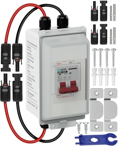 CNLONQ Solar PV Disconnect Switch 30A 500V DC Miniature Circuit Breaker IP66 Waterproof with PV Connector and Install Hook for Balcony Solar Panel RV Battery and Home