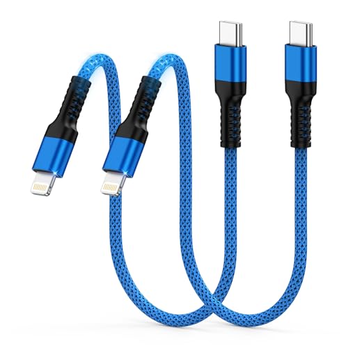 Image of Type C Lightning Cable, Short iPhone Charging Cable, 2 PD, 25W, MFi Certified, Fast Charging & Fast Data Transfer, USB-C Lightning Cable, 11.8 inches (30 cm), Portable, Durable Nylon, Type-C to iPhone