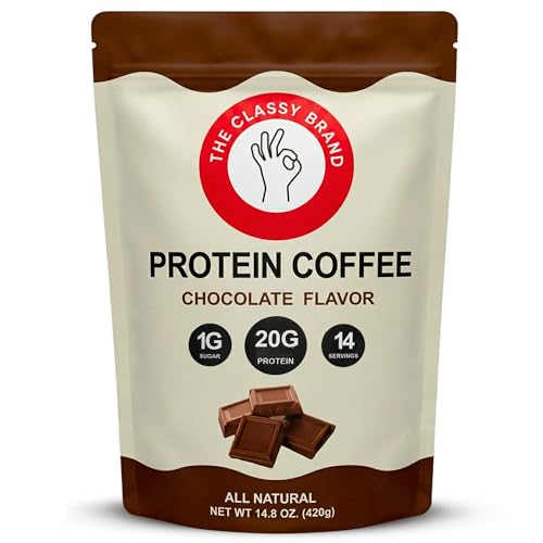 Classy Brand High Protein Coffee, 20 g Protein, 420 g, 1 g sugar, Chocolate Flavour, Hot or Cold, No Artificial Colours, protein coffee australia