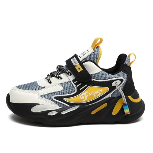 Btksdas Boys' Sneakers Slip On Breathable Boys Running Shoes Tennis Athletic Gym Sports Walking Shoes For Boys Girls Shoes Black/Yellow 3.5 Big Kid thumb #1