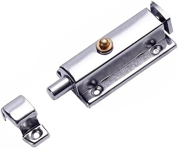 Thickened Stainless Steel Bolt Surface-Mounted Automatic Spring Wooden Anti-Theft Bathroom Door and Window Lock (3 inch 1pc,Silver)