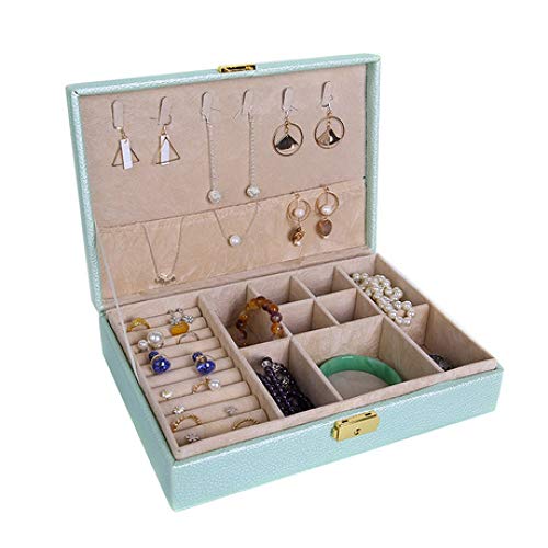 Preisvergleich Produktbild Schminktasche Kosmetiktäschchen Damen Schmuckschatulle Litchi Muster Schmuckschatulle PU Leder Schmuckschatulle Damen tragbare Leder Aufbewahrungsbox blau 28 * 19 * 7,5 cm