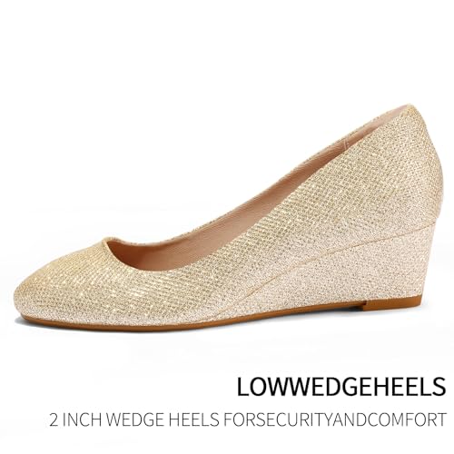 Image of mysoft Women's Wedge Pumps Low Heel Closed Toe 2in Dress Shoes