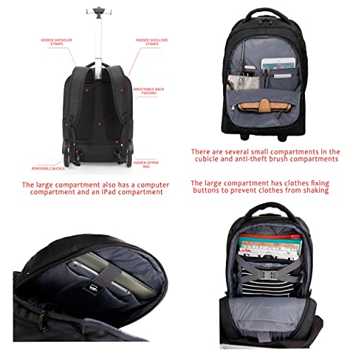 Rolling ,Waterproof Backpack with Wheels for Business, College Student and Travel Commuter, Carry on Backpack with Laptop Compartment, Fit 17 Inch Laptop, Wheeled Backpack for Adults4