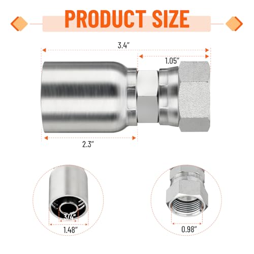 Image of 12 Pack JIC Hydraulic Hose Fittings: 3 /4 inch I.D. Hose x 3 /4 inch JIC 37 Female with Protection Cover Hydraulic Hose End Swivel Crimp Fitting Kits