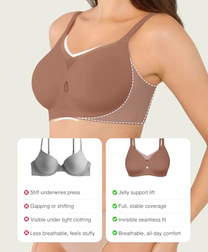 Image of Popilush Womens Wireless Push Up Bra Comfortable Supportive Everyday Bra | Support & Lift, No Underwire, Full Coverage, Flexible Fit, V Mesh Crossover, Soft Breathable Fabric, All Day Comfort