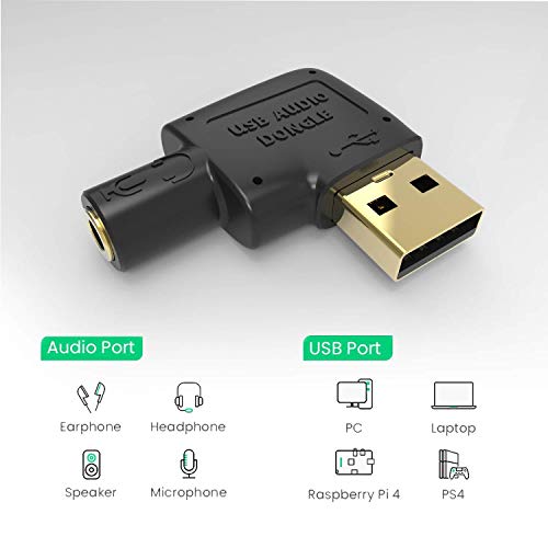 LZYCO USB to Audio Jack Adapter External Stereo Sound Card with One 3.5mm Aux TRRS Headphone or Headset to USB Adapter for Integrated Audio Out & Microphone in, Do Not Work for TV/Car (black-5packs)