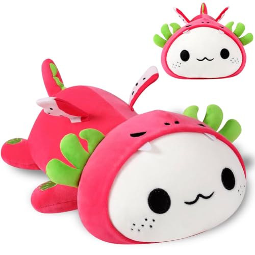 GlibberToy Axolotl Peluche kawaii, fruits du dragon, coussin en peluche, cadeau pour enfants, filles et garçons 33 cm