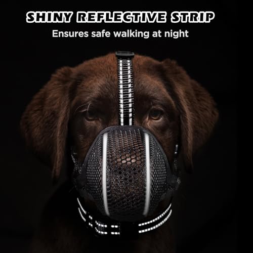 Image of Dog Muzzle,Mesh Soft Muzzle for Small Medium Large Sized Dogs, Breathable Reflective Adjustable Puppy Muzzles with Collar for Scavenging Grooming Biting Chewing,Allows Panting and Drinking