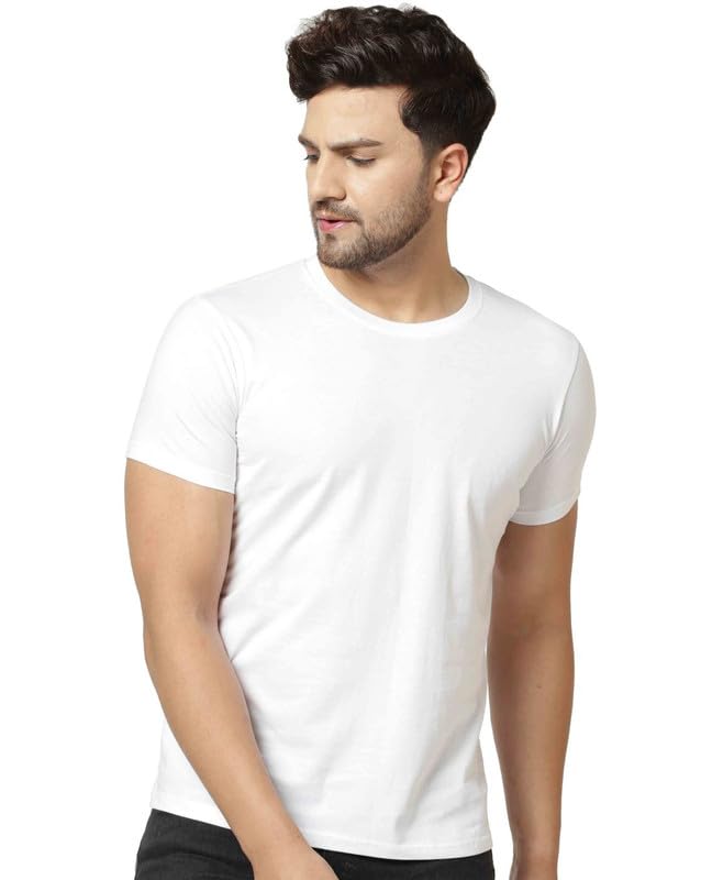 London Hills Men’s Cotton Blend Solid Round Neck Regular Fit Half Sleeve T-Shirt