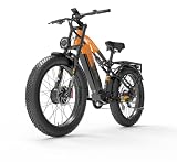 Bicicleta eléctrica LANKELEISI MG800MAX con Doble Motor,suspensión Completa, neumáticos Anchos de 26 × 4,0 Pulgadas,batería de 48 V y 20 Ah,7 velocidades,Frenos de Disco hidráulicos Color Naranja.