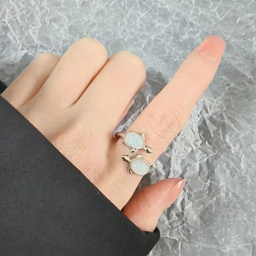 Opal Sea Turtle Ring Inspirational I Love You Forever Adjustable Open Nature Ocean Mother Daughter Ring Cute Tortoise Animal Lovely Little Jewelry Gifts for Women Girls Family Friendship Infinity2