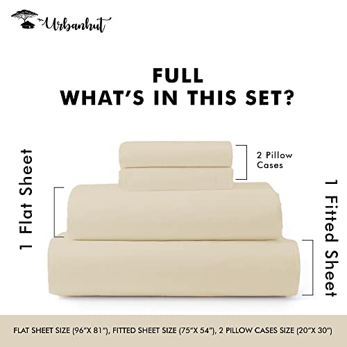 Urbanhut 1000 Thread Count 100% Solid Cotton Full Sheet Set, Luxury Bedding Set For Full Size Bed, All Season Sateen Weave Hotel Bedsheets, 16" Elasticized Deep Pocket, Wrinkle Free - Ivory (4Pc) #TOP1