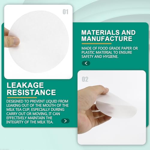 FERCAISH Pack of 100 Disposable Milk Tea, Leak-Proof Paper, Coffee Cups, Sealing Paper, Milk Tea Cups, White Sealing Paper - Image 2