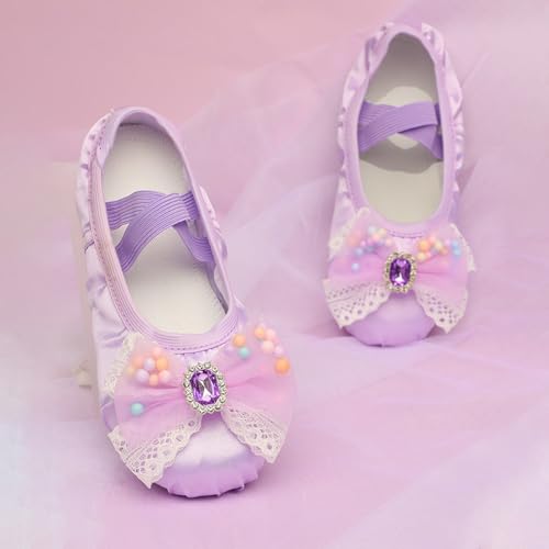 Ballet Shoes for Girls Ballet Slippers Cute Bowknot Dance Shoes Soft Flat Slipper for Toddler/Little Kid/Big Kid2