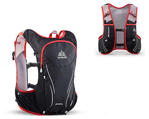 Win.Deeper 5L Hombre Mujer Mochila de hidratación Profesional Ligero Superior Chaleco para Trail Running Ciclismo Marathoner (M/L- Negro/Rojo)