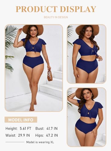 Eytino Womens Plus Size Two Piece Bikini Swimsuit Ruffle Sleeve High Waisted Tummy Control Bathing Suits Swimwear(1X-5X)3