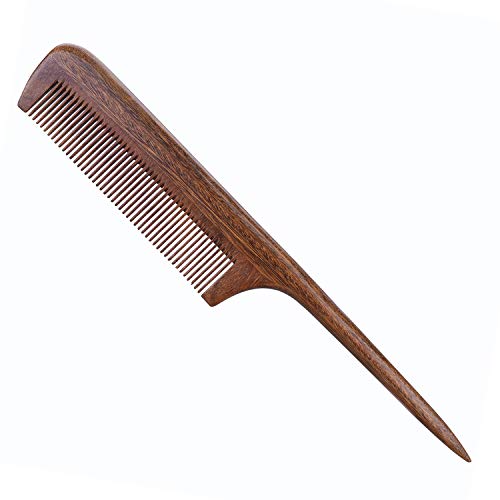 Rat Tail Comb No Static Natural Wooden Sandalwood Comb Handmade Detangling Fine Tooth Hair Comb with Teasing Tail Handle for Back Combing, Root Teasing, Adding Volume, Evening Styling for Thin, Fine and Normal Hair Types Volumizing Hair Comb For Women And Men