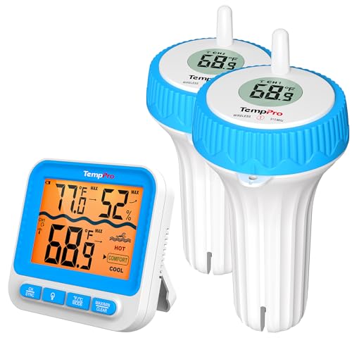 TempPro Waterproof Wireless Pool Thermometer Easy Read, Digital Pool Thermometer Floating for...