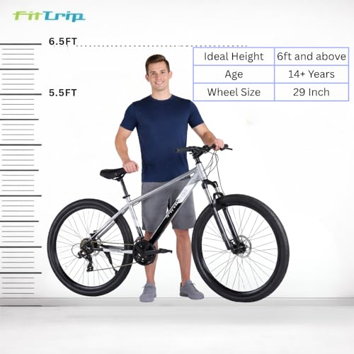 Image of FitTrip Dominator 29T MTB | 21 SPD Shimano Gearset | Zoom Masera Suspension | Imported Clarks UK Dual Disk Brakes | Dual Tone Paintjob with Crystals | Unisex (Sterling Silver)