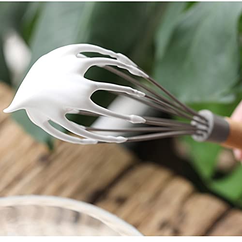 Batidor de huevos de silicona, mango de madera y revestimiento antiadherente de silicona, para el hogar, diseño de 10 líneas, batiendo uniformemente los huevos