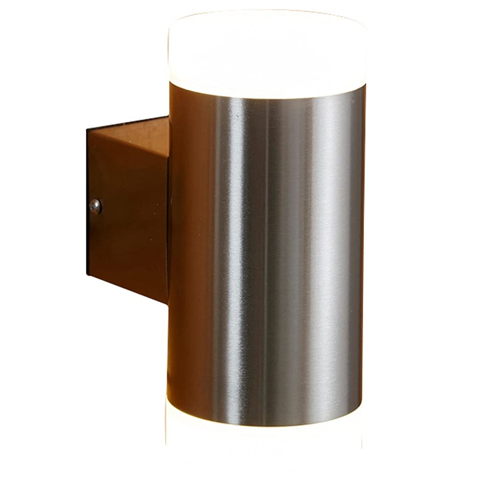 Biard Up Down Outdoor Wall Light - Silver Stainless Steel Modern Double Lamp with Integrated LED - IP44 Rated Waterproof Easy Install Security Light - Ideal for Garden, Garage, Porch & Front Door