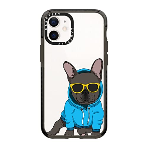 CASETiFY �C���p�N�g�P�[�X iPhone 12 Mini - Hipster Frenchie Black - �N���A �u���b�N