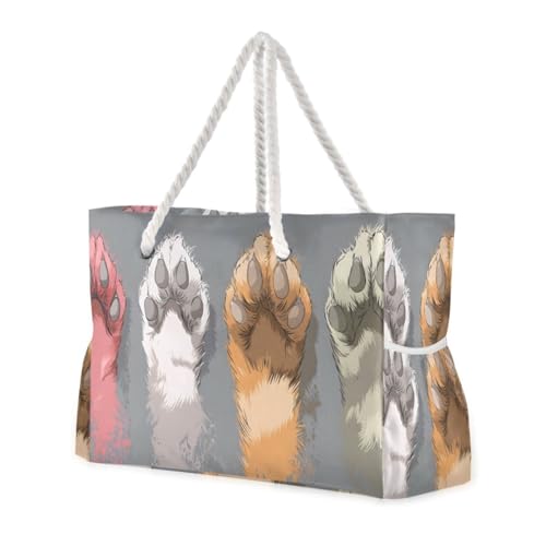 susiyo Cute Cat Paws Beach Bags for Women Large Travel Tote Bag Waterproof Sandproof Lightweight Swim Pool Bag for Family Outdoor