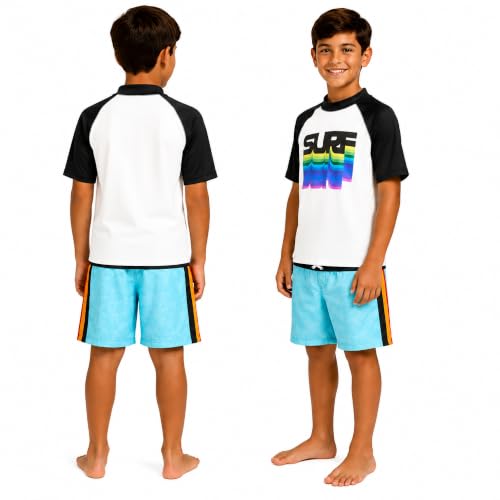 Image of iXtreme Boys Swim Set - 2 Piece Rash Guard Short Sleeve Swim Shirt and Boys Swim Trunks for Infants Toddlers & Big Boys