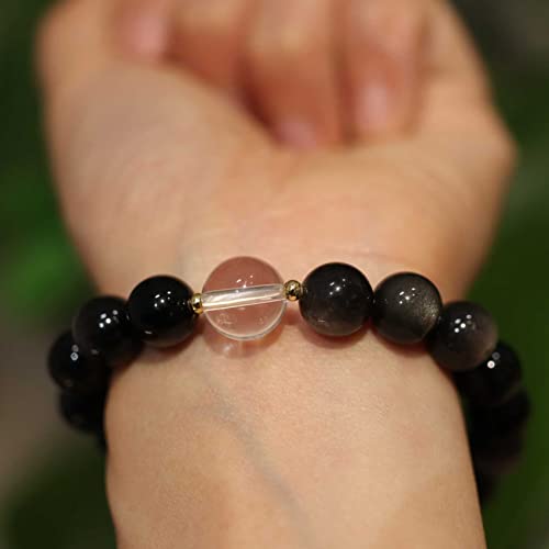Talisman Feng Shui en cristal d'obsidienne et argent pour attirer la fortune