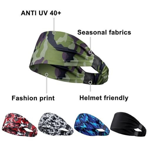 Image of AWUMBUK Sports Headbands for Men, Sweat Bands Headbands Men Absorbent Head Band Stretchy Sweatbands 5 Pack Hair Band Workout Football Running Cycling Fitness (Dark Blue)