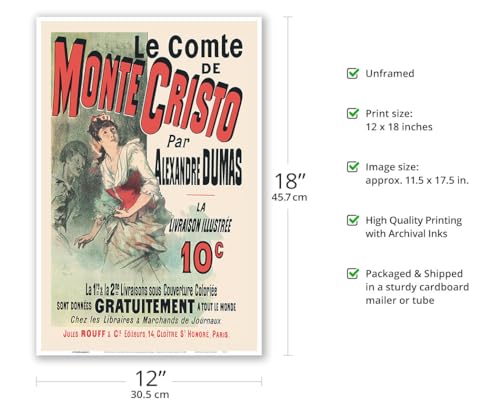 O Conde de Monte Cristo por Alexandre Dumas - Paris França - Pôster publicitário francês vintage por