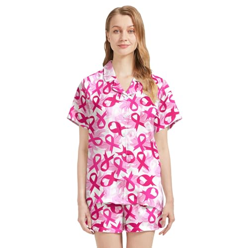 Image of Funny Satin Pajamas Set for Women Button Down Sleepwear Print Pjs Set 2 Piece Short Sleeve Loungewear Gift for Women
