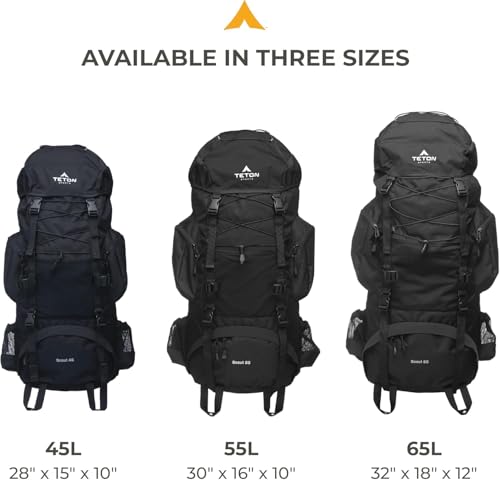 Image of Teton 55L Scout Internal Frame Backpack for Hiking, Camping, Backpacking, Rain Cover Included, Pacific