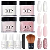 10Pcs/Set Dip Powder Nail Kit 4 Color Nail Powder Liquid Set with Base & Top Coat Activator for French Nails Art Manicure Salon DIY at Home