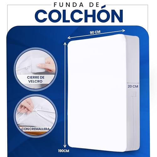 Miniatura 2 de Utopia Bedding Funda De Colchón Impermeable 90 X 190 X 20 Cm , Protector De Colchón Con Cremallera, Antiácaros Y Chinches Cubre Colchon, Blanco