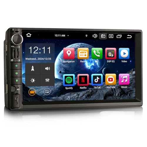 Erisin 7 Pulgadas 8 núcleos 4GB+64GB Universal 2 DIN Android 13 Radio Coche Bluetooth GPS Navegación Estéreo para Coche Soporte Carplay inalambrico Android Auto DSP WiFi Dab+ RDS FM TDT OBD2 USB 4G