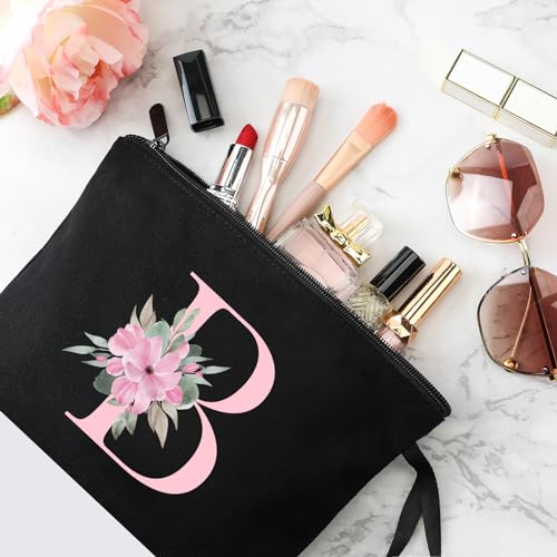 Image of Vavabox A-Z Personalized Makeup Bag, Birthday Gifts for Women Mom, Gifts for Best Friend, Bride Bridesmaid Cosmetic bag (B, 02-Black)
