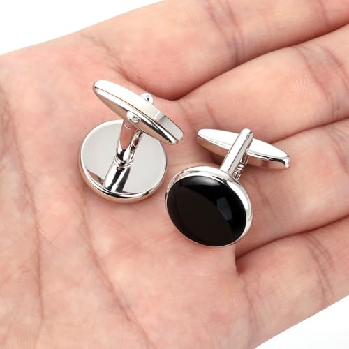 LLOUSSAK Mens Classic Black Silver Cuff Links, Elegant Men\'s Cuff Links for Business and Wedding, Copper Alloy Cufflinks, Mens Cufflinks for Formal Attire