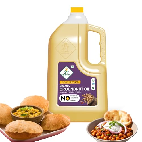Image of 24 Mantra Cold Pressed Groundnut Oil, 5 Litres - 100% Organic, Pure & Chemical-Free | Kacchi Ghani - Chekku Sing Tel | Healthy Cooking Oil | 100% Unrefined Oil | Optimal Nutrient Retention