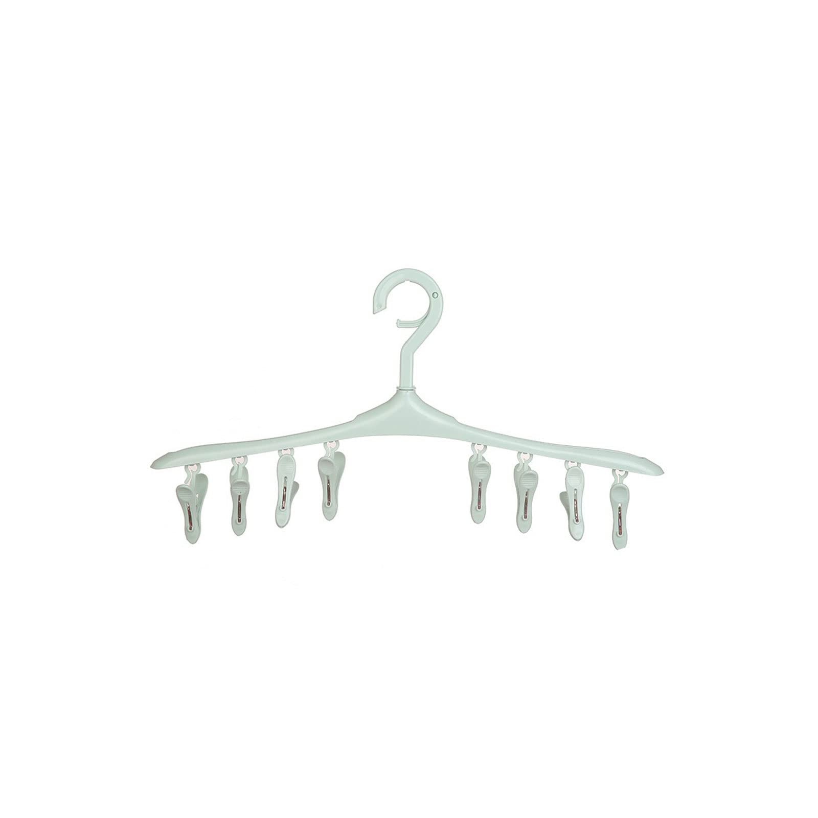 JINGYAN Standard Hangers 8 Clips Clothes Hanger Plastic Socks Underwear Drying Waterproof Portable Multifunction Clothespin(Green)
