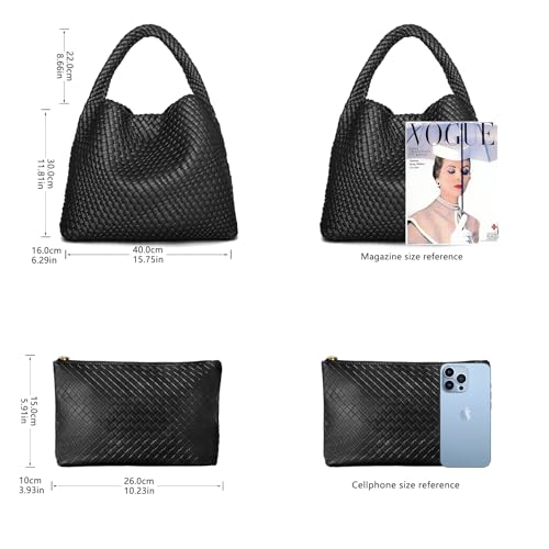Image of Woven Tote Bag for Women, Fashion Woven Bags for Women Vegan Leather Shoulder Handbags Large Summer Beach Travel Bag