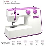 31 tipos de puntadas para múltiples labores: Ojal automático en 4 pasos, Básicas, Decorativas, Festones, Elásticas, Zig-zag