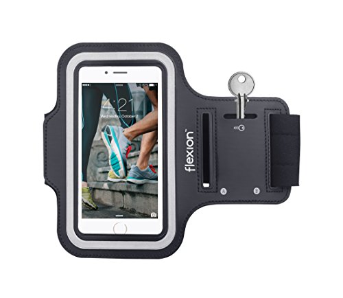 Flexion Sport Exercise Armband [Kinetic Series] with Key Holder for iPhone 5/5S/5C & ipod Touch 5 - Touchscreen Compatible Clear Cover And Machine Washable (Black)