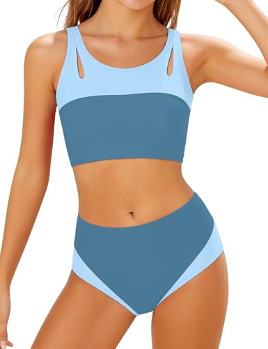 Image of Teen Girls Swimsuits V-Neck Bikini Set Bathing Suits Cross Straps Two Piece Swimwear with Drawstring