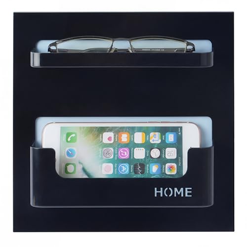 Bedside Shelf with Strong Sticky Gel,Wall Mount Organizer Holder for Cell Phone,Glasses,Remote,Keys,Adhesive Wall Shelves for Bedroom,Bathroom, Kitchen,No Drill Space Saver (Horizontal Type/Black)