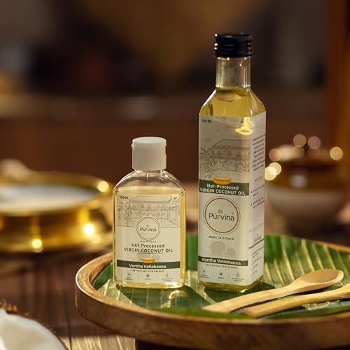 Image of Purvina Pure Virgin Coconut Oil (Ventha Velichenna) - 250 ml | Safe to Eat | Chemical-Free | 0 to 6 years | Handmade Urukku Velichenna | Single Ingredient