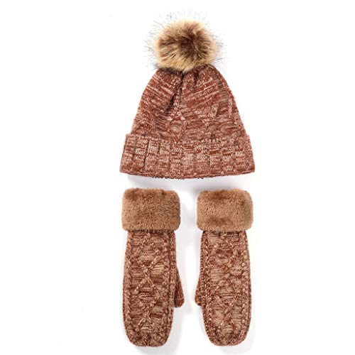Lot de 2 bonnets d'hiver en tricot torsadé avec gants thermiques doublés peluche pour homme