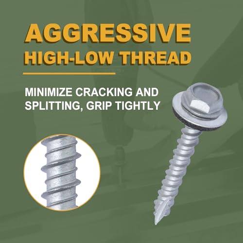 Lionmax 300-RFS10112Z Metal Roofing Screws #10 × 1-1/2 Inch, 300-Pcs, Zinc Plated Hex Head Sheet Metal Roof Screws, Rubber Washer, Sharp Point, Metal To Wood Siding Screws thumb #2